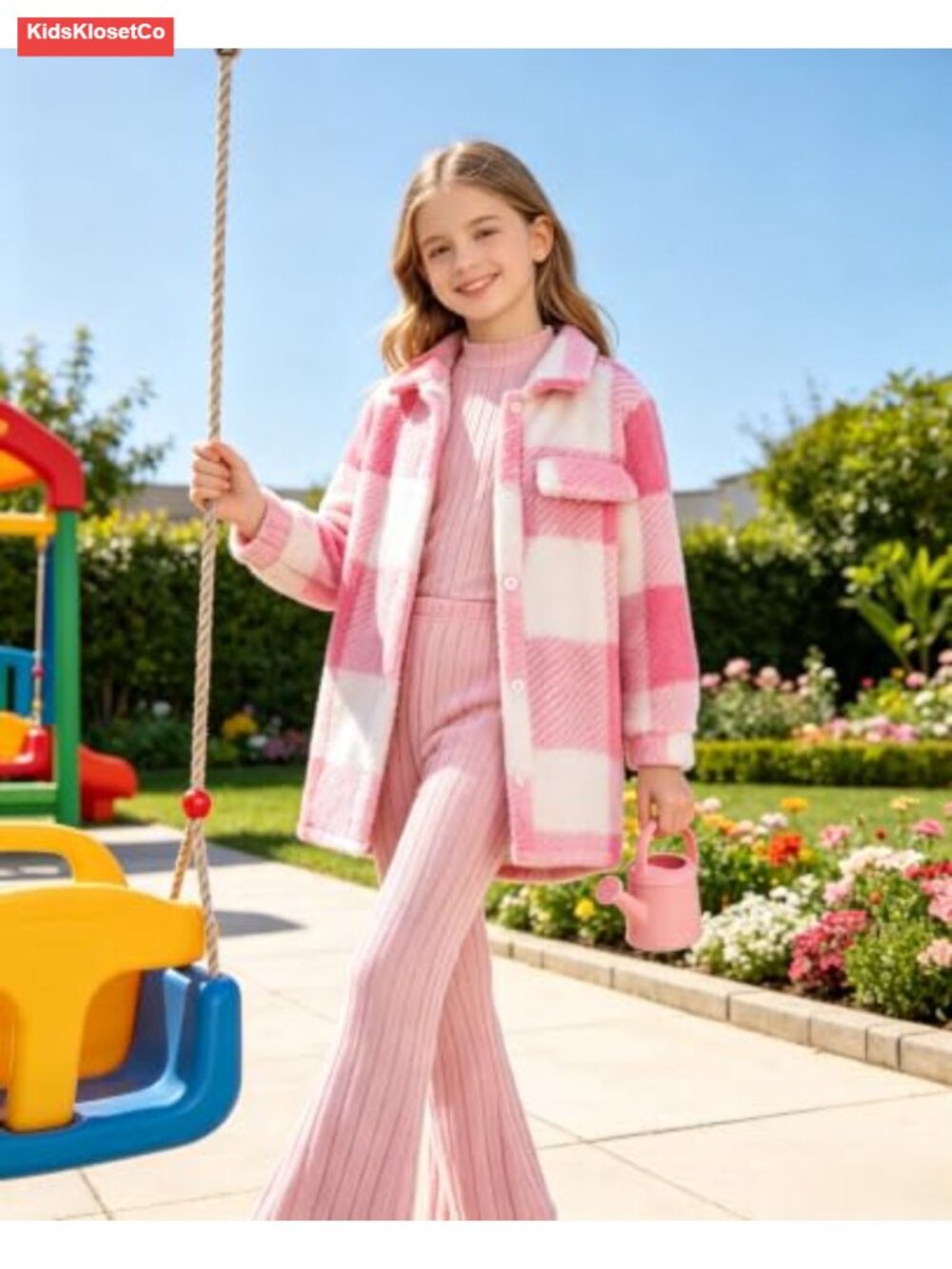 Girls 3 Piece Plaid Jacket Long Sleeve Top Flare Pants Outfit Set 9-16 Years - Picture 5 of 6